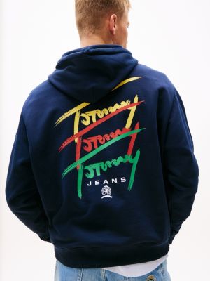 blauw relaxed fit hoodie met signature-logo voor heren - tommy jeans
