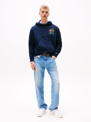 blauw relaxed fit hoodie met signature-logo voor heren - tommy jeans