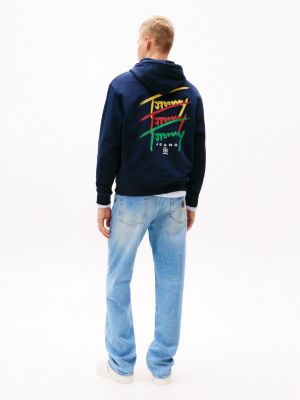 blauw relaxed fit hoodie met signature-logo voor heren - tommy jeans