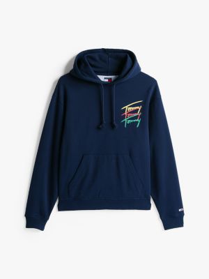 blauw relaxed fit hoodie met signature-logo voor heren - tommy jeans