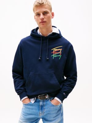 blau relaxed fit hoodie mit signatur-logo für herren - tommy jeans