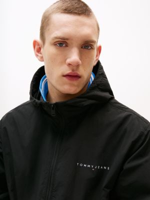 black water repellent relaxed chicago windbreaker for men tommy jeans