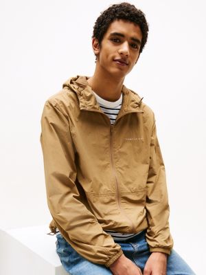 brown water repellent relaxed chicago windbreaker for men tommy jeans