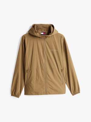 brown water repellent relaxed chicago windbreaker for men tommy jeans