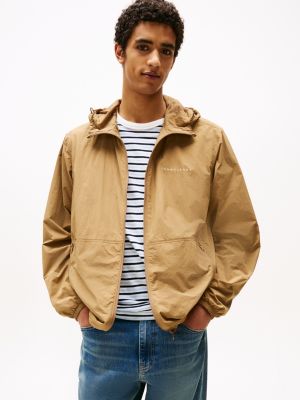 brown water repellent relaxed chicago windbreaker for men tommy jeans