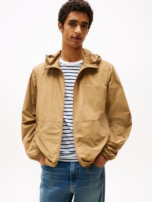 brown chicago zip-thru windbreaker jacket for men tommy jeans