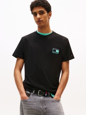 black slim fit t-shirt mit abgestimmtem logo für herren - tommy jeans