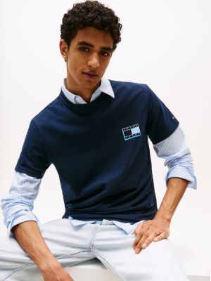 blau slim fit t-shirt mit abgestimmtem logo für herren - tommy jeans