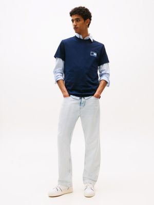 blau slim fit t-shirt mit abgestimmtem logo für herren - tommy jeans
