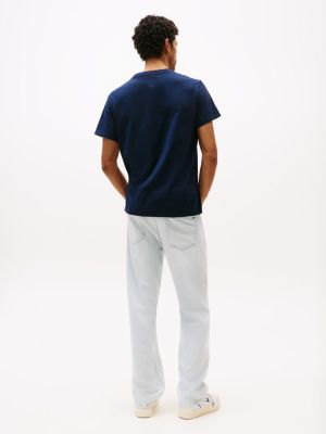 blau slim fit t-shirt mit abgestimmtem logo für herren - tommy jeans