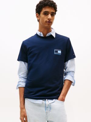 blue slim fit t-shirt mit abgestimmtem logo für herren - tommy jeans