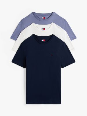 multi 3-pack flag embroidery extra slim t-shirts for men tommy jeans