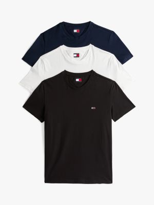 lot de 3 t-shirts extra slim écusson drapeau plusieurs couleurs pour hommes tommy jeans