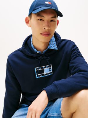 blue tonal logo drawstring hoody for men tommy jeans