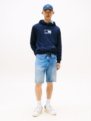 blue tonal logo drawstring hoody for men tommy jeans