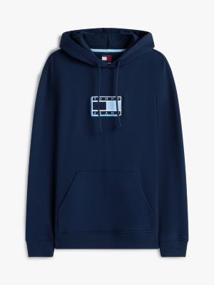 blue tonal logo drawstring hoody for men tommy jeans