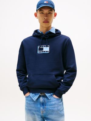 blue bluza z kapturem z troczkami i logo dla mężczyźni - tommy jeans