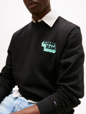 sweat à col ras-du-cou et logo empilé noir pour hommes tommy jeans