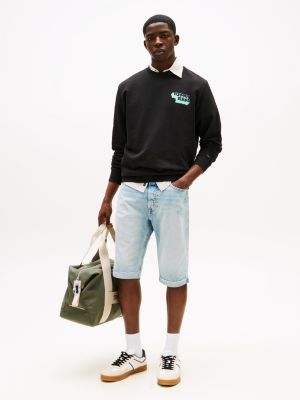 sweat à col ras-du-cou et logo empilé noir pour hommes tommy jeans
