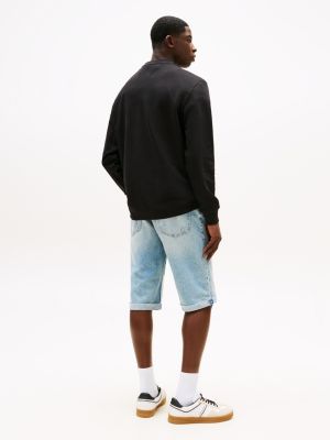 sweat à col ras-du-cou et logo empilé noir pour hommes tommy jeans