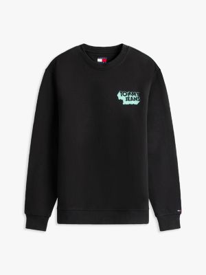 sweat à col ras-du-cou et logo empilé noir pour hommes tommy jeans