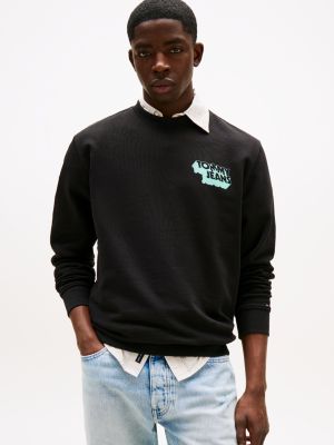 sweat à col ras-du-cou et logo empilé black pour hommes tommy jeans