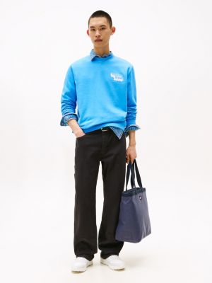 zwart sweatshirt met ronde hals en stacklogo voor heren - tommy jeans