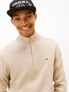 Tommy Flag Lightweight Slim Quarter-Zip Jumper — Beige 2
