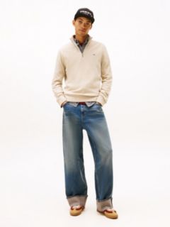 Tommy Flag Lightweight Slim Quarter-Zip Jumper — Beige 3