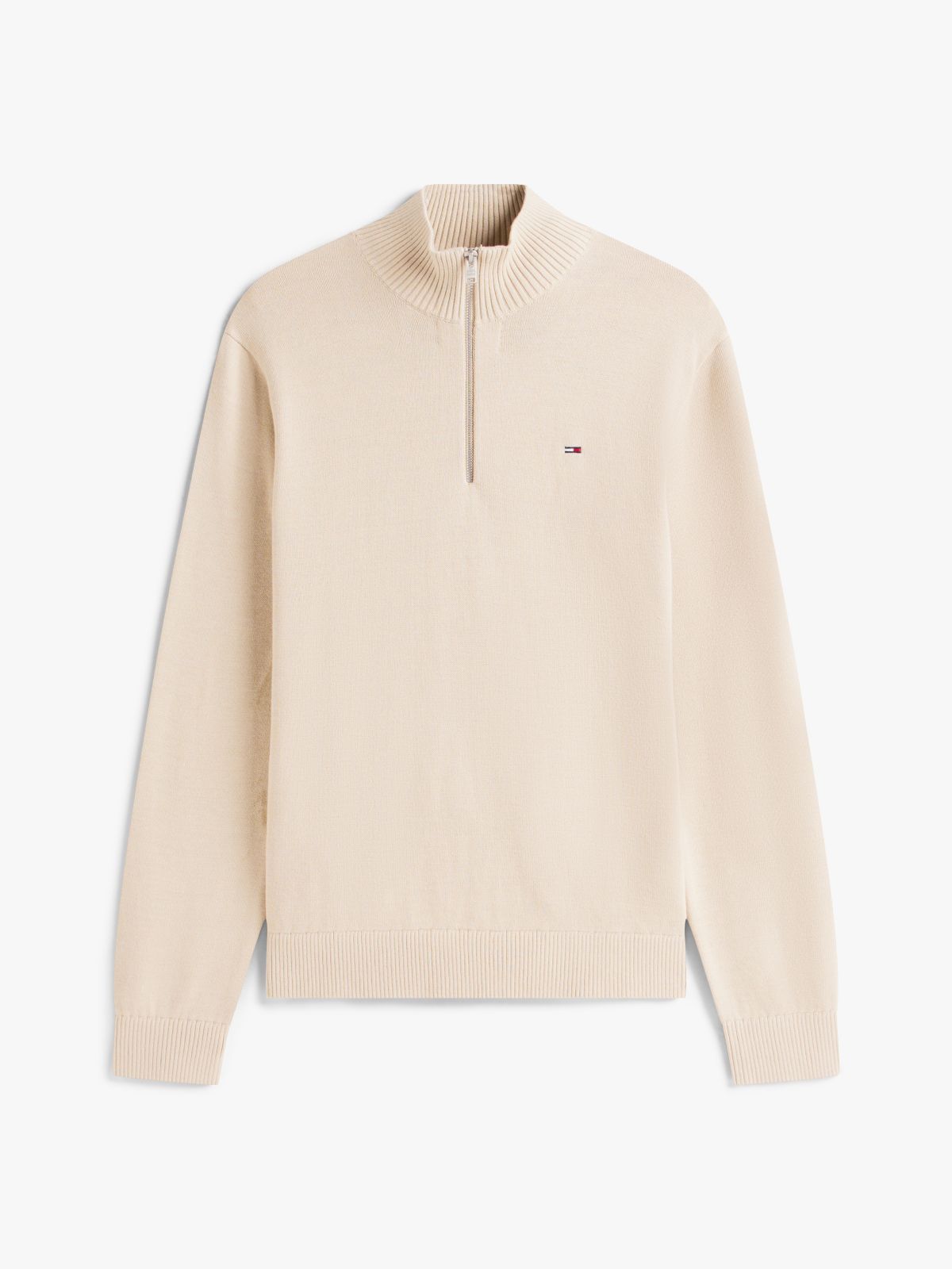 Tommy Flag Lightweight Slim Quarter-Zip Jumper — Beige