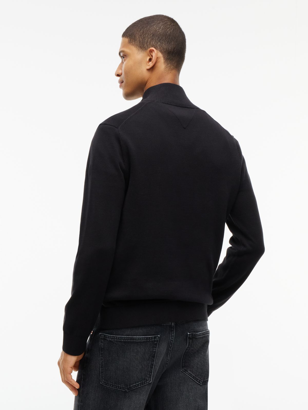 Tommy Flag Lightweight Slim Quarter-Zip Jumper — Black