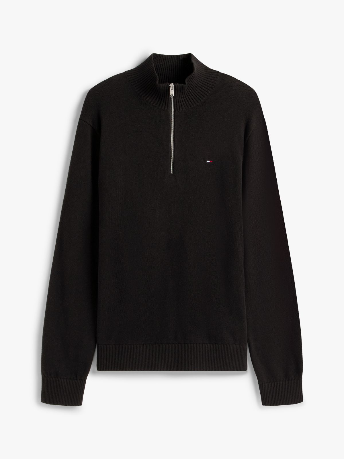Tommy Flag Lightweight Slim Quarter-Zip Jumper — Black