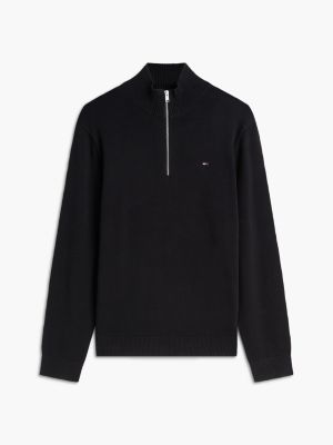 • pull slim tommy flag zippé léger noir pour hommes tommy jeans