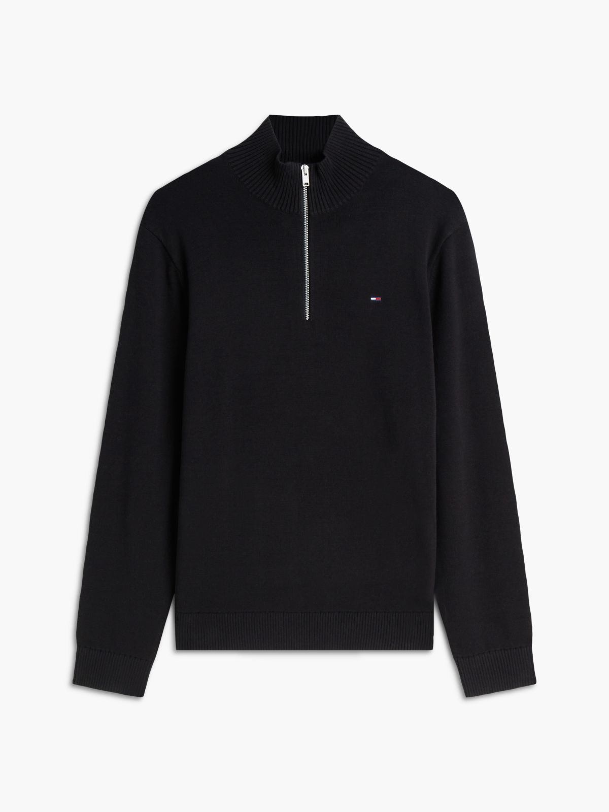 Tommy Flag Lightweight Slim Quarter-Zip Jumper — Black