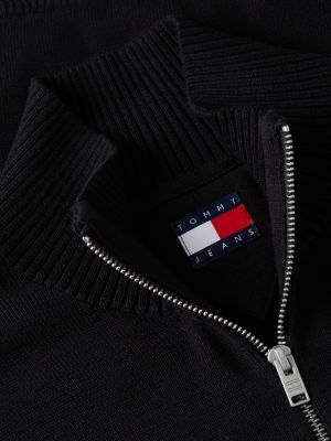• pull slim tommy flag zippé léger noir pour hommes tommy jeans