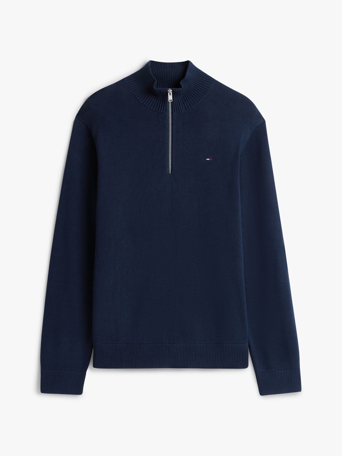 Tommy Flag Lightweight Slim Quarter-Zip Jumper — Blue