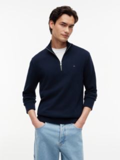 Tommy Flag Lightweight Slim Quarter-Zip Jumper — Blue 1