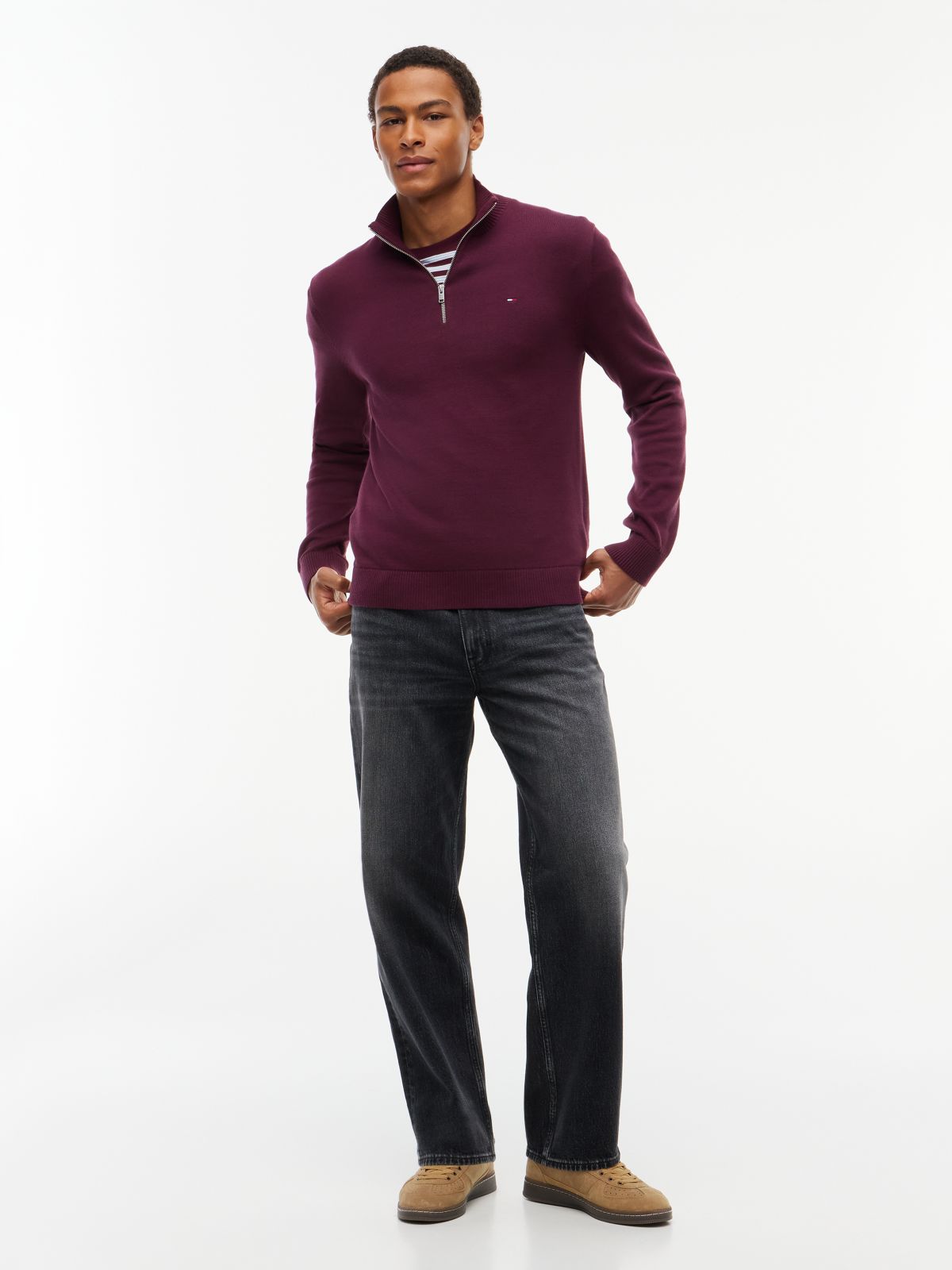 Tommy Flag Lightweight Slim Quarter-Zip Jumper — Purple