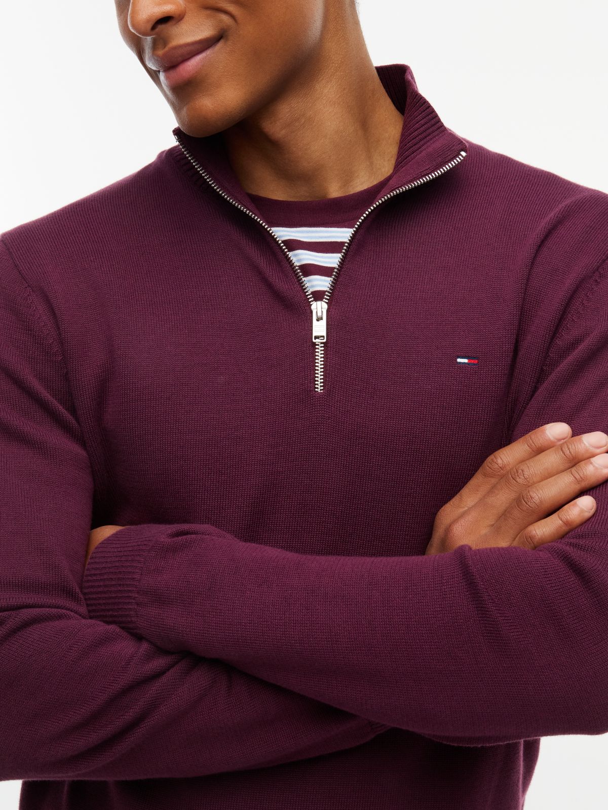 Tommy Flag Lightweight Slim Quarter-Zip Jumper — Purple