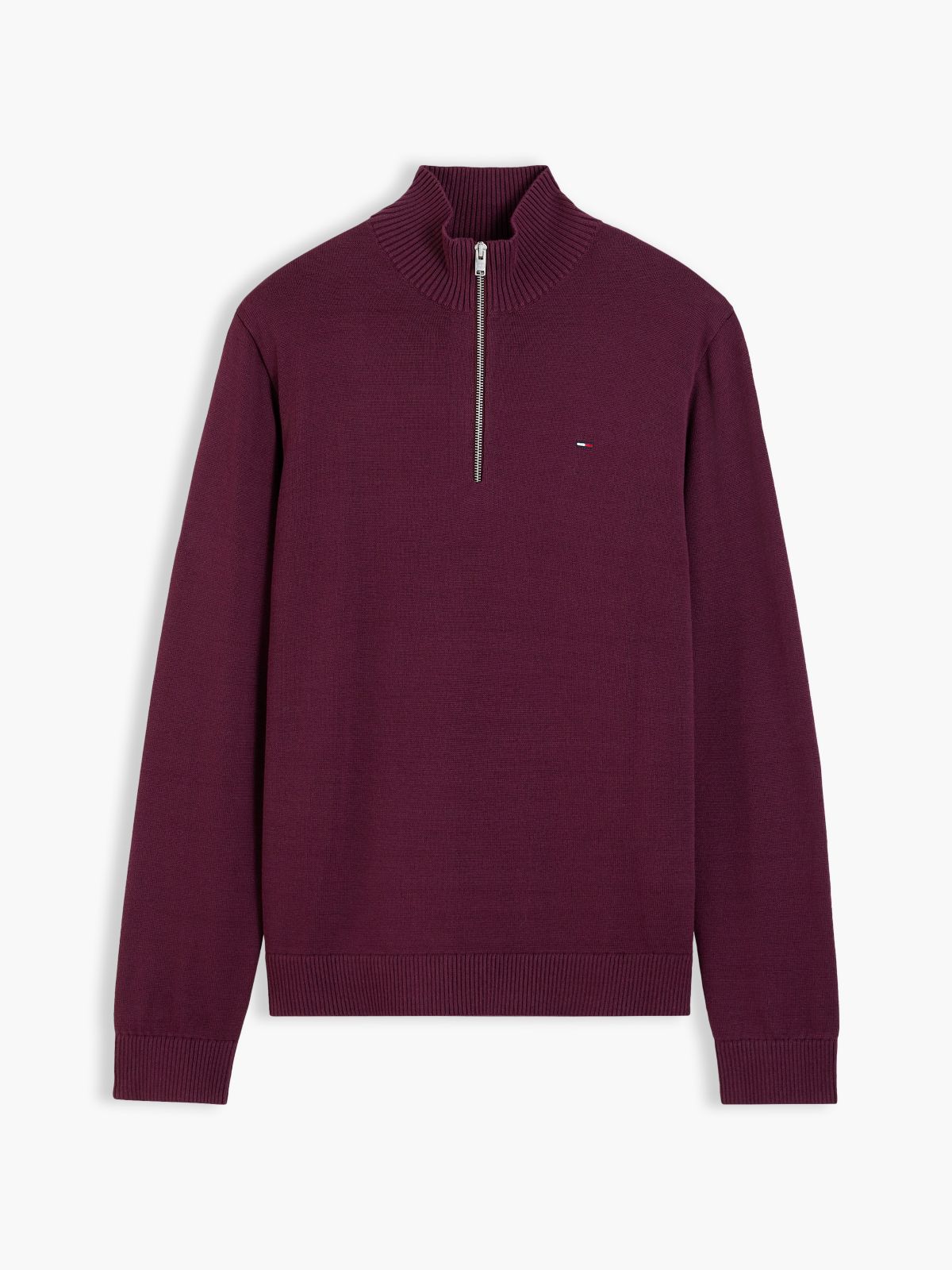 Tommy Flag Lightweight Slim Quarter-Zip Jumper — Purple