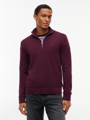 pullover slim fit leggero con mezza zip purple da uomini tommy jeans