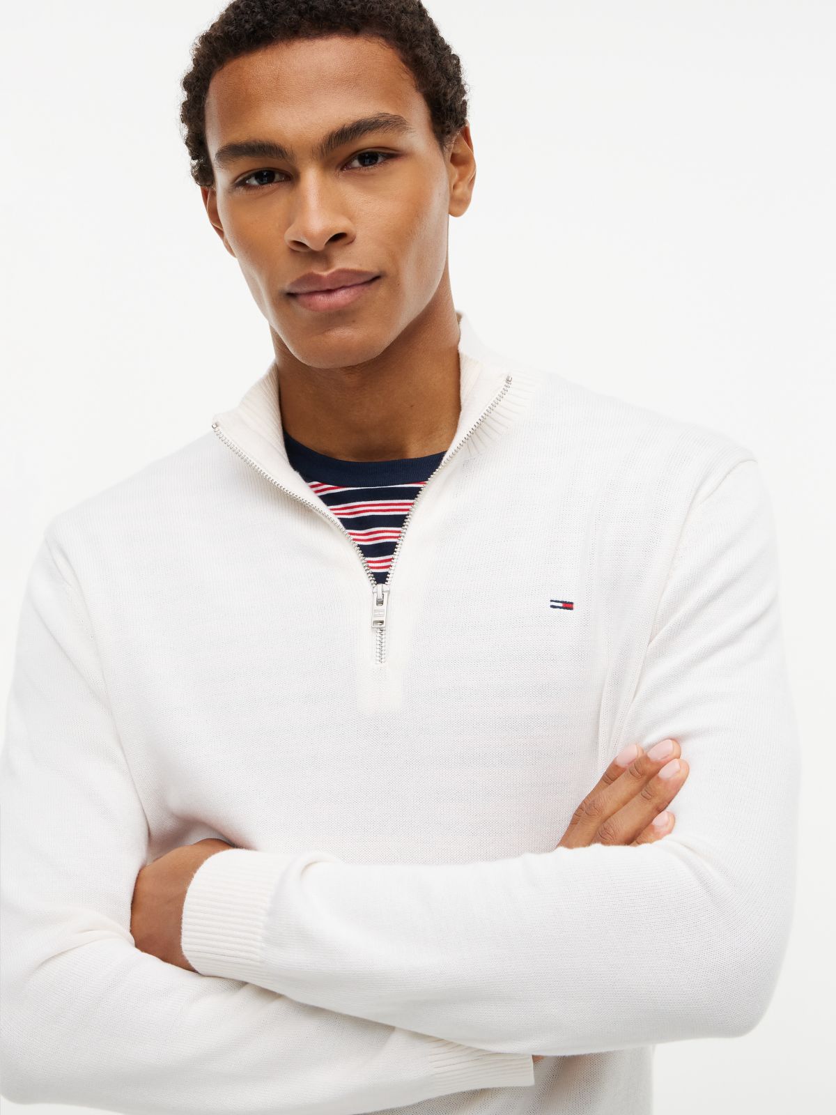 Tommy Flag Lightweight Slim Quarter-Zip Jumper — White