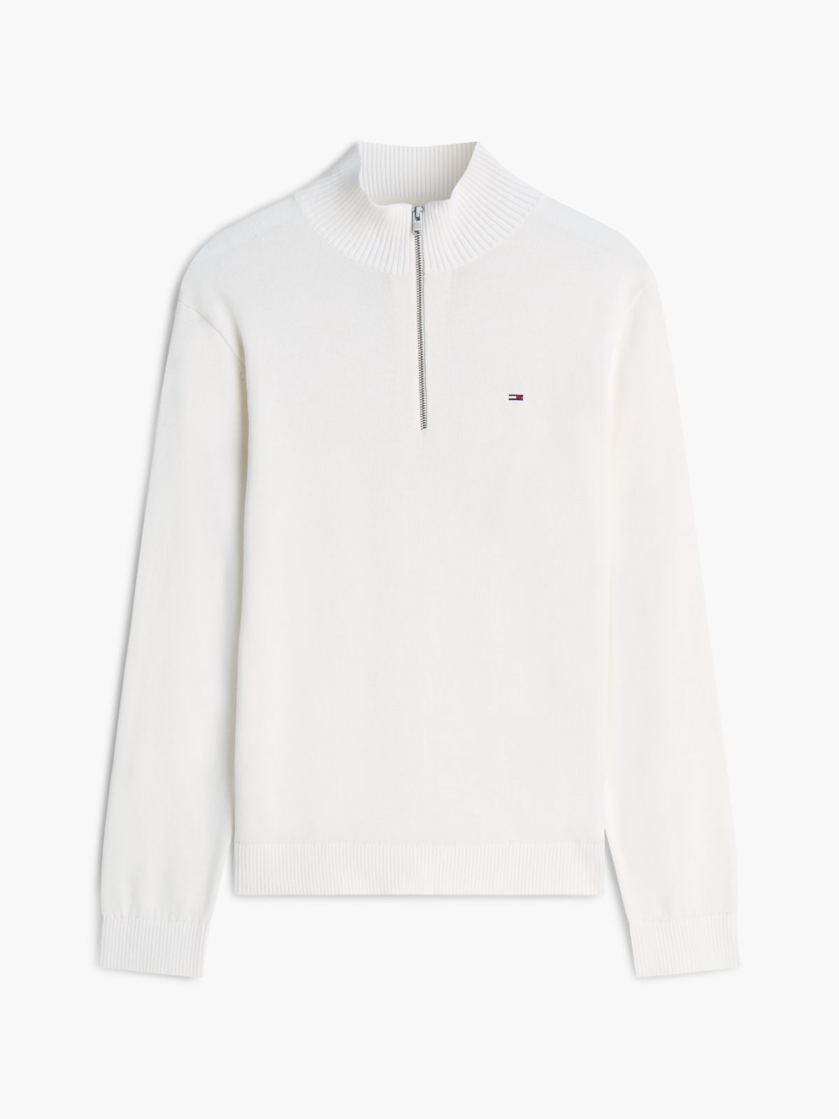 Tommy Flag Lightweight Slim Quarter-Zip Jumper — White
