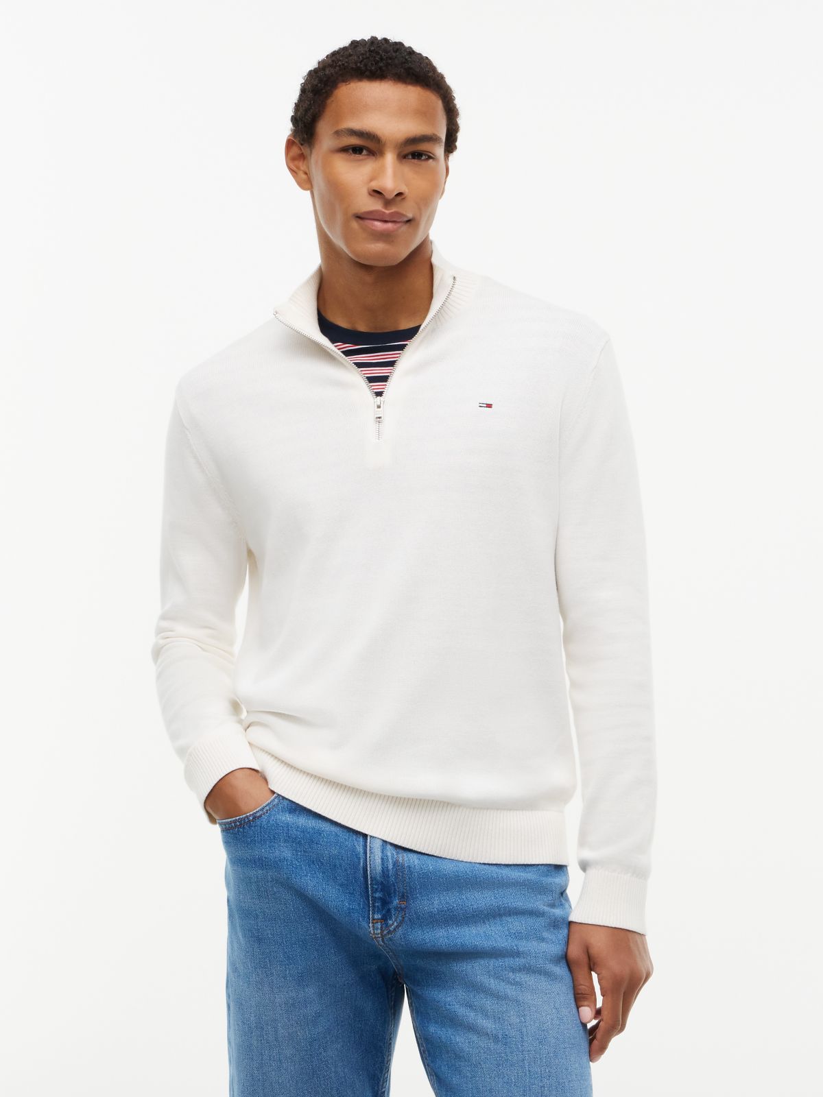 Tommy Flag Lightweight Slim Quarter-Zip Jumper — White