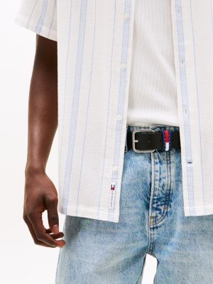 beige regular fit overhemd met korte mouwen voor heren - tommy jeans