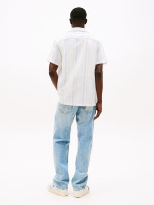 beige regular fit overhemd met korte mouwen voor heren - tommy jeans