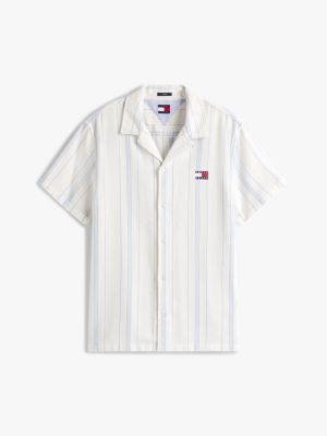 beige regular fit overhemd met korte mouwen voor heren - tommy jeans