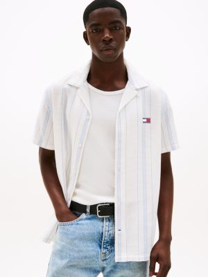 chemise texturée à manches courtes beige pour hommes tommy jeans