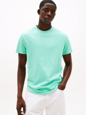 green slim fit t-shirt mit länglichem logo für herren - tommy jeans