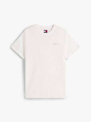 white linear logo slim crew neck t-shirt for men tommy jeans